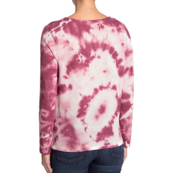 C & C California Tie Dye Rib Knit Tie Hem Henley Size Medium - Picture 2 of 6